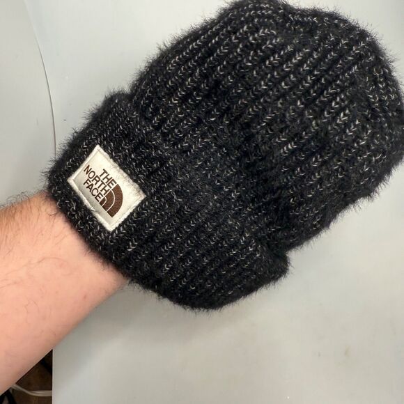 The North Face Heather Gray Wool Blend Beanie with Brown Logo and Fleece Lined- - Picture 15 of 16